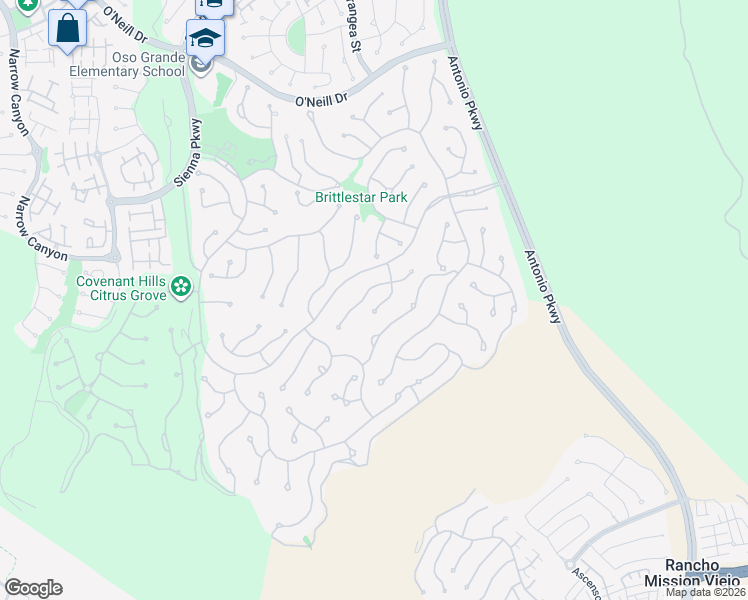 map of restaurants, bars, coffee shops, grocery stores, and more near 7 Sandalo Court in Ladera Ranch