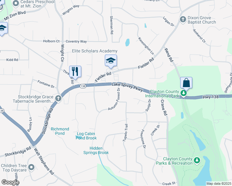 map of restaurants, bars, coffee shops, grocery stores, and more near 7999 Autumn Forest Drive in Jonesboro