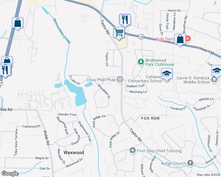 map of restaurants, bars, coffee shops, grocery stores, and more near 8026 Woodlake Drive in Riverdale