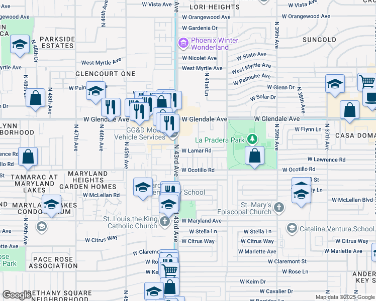 map of restaurants, bars, coffee shops, grocery stores, and more near 6720 North 42nd Drive in Phoenix