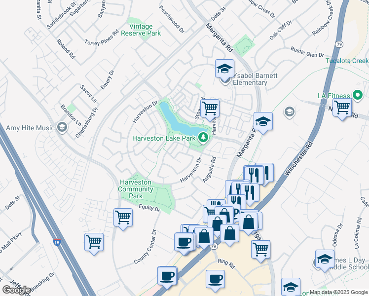 map of restaurants, bars, coffee shops, grocery stores, and more near 28870 Edenton Way in Temecula