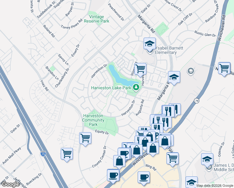 map of restaurants, bars, coffee shops, grocery stores, and more near 40278 Sarasota Way in Temecula