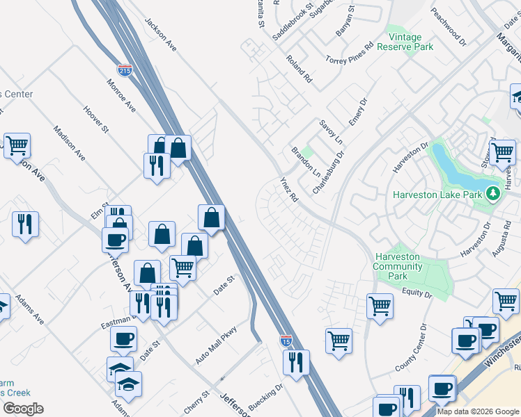 map of restaurants, bars, coffee shops, grocery stores, and more near Temecula Valley Fwy in Temecula