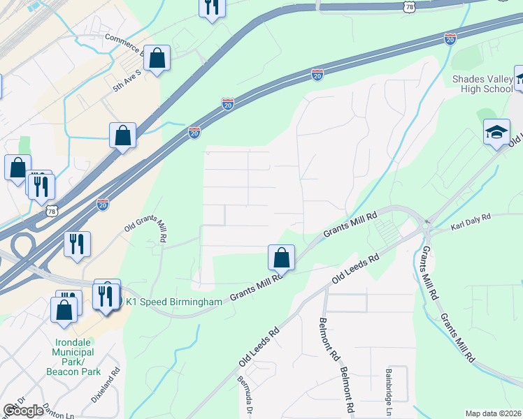 map of restaurants, bars, coffee shops, grocery stores, and more near 8 Wind View Trce in Irondale