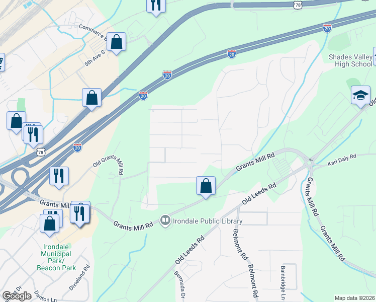 map of restaurants, bars, coffee shops, grocery stores, and more near 8 Wind View Trce in Irondale