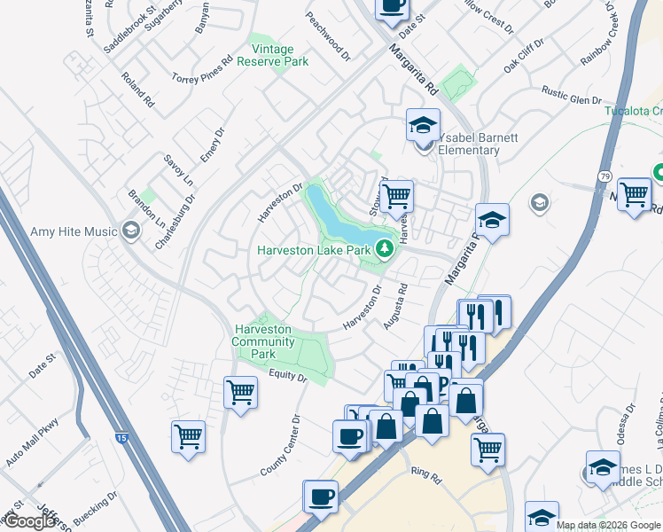 map of restaurants, bars, coffee shops, grocery stores, and more near 40235 Ayer Lane in Temecula
