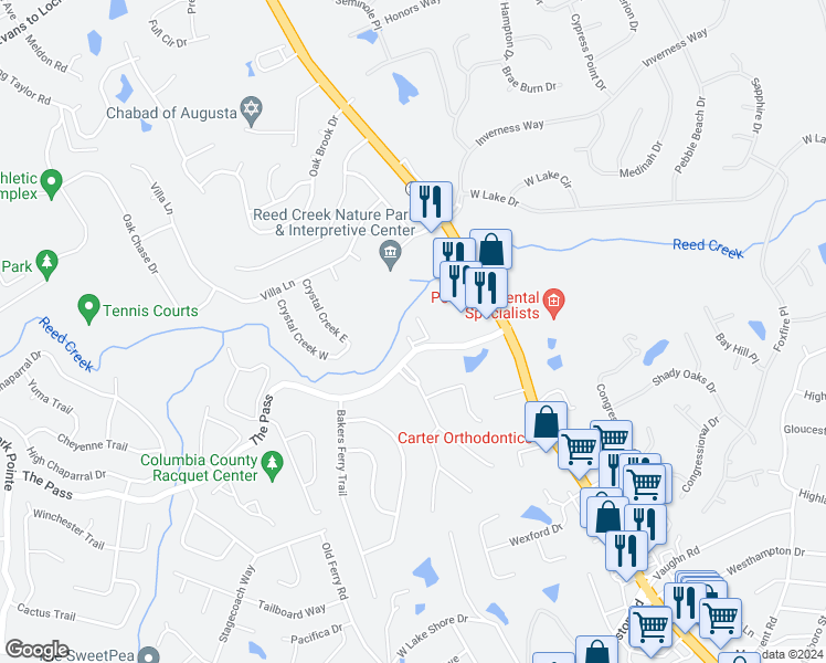 map of restaurants, bars, coffee shops, grocery stores, and more near 106 Bens Place in Martinez