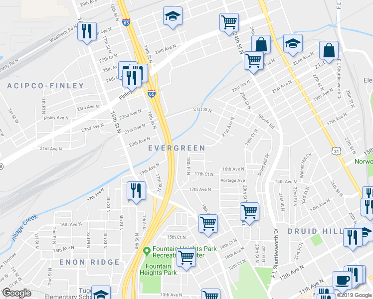 map of restaurants, bars, coffee shops, grocery stores, and more near 1918 18th Place North in Birmingham