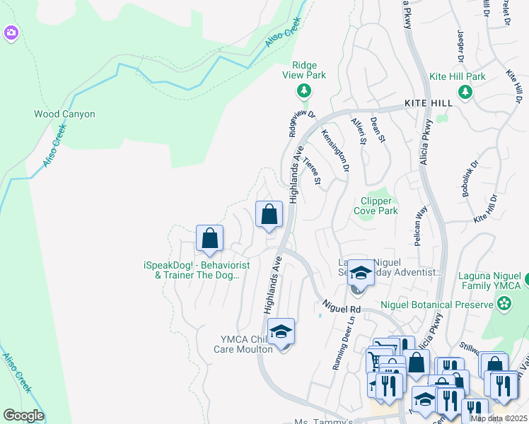 map of restaurants, bars, coffee shops, grocery stores, and more near 29386 Via Napoli in Laguna Niguel