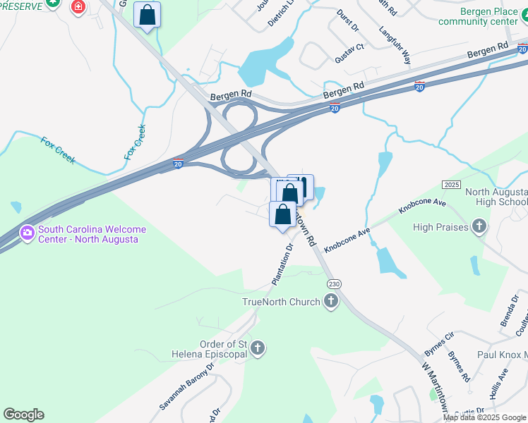 map of restaurants, bars, coffee shops, grocery stores, and more near 752 Calvin Terrace in North Augusta