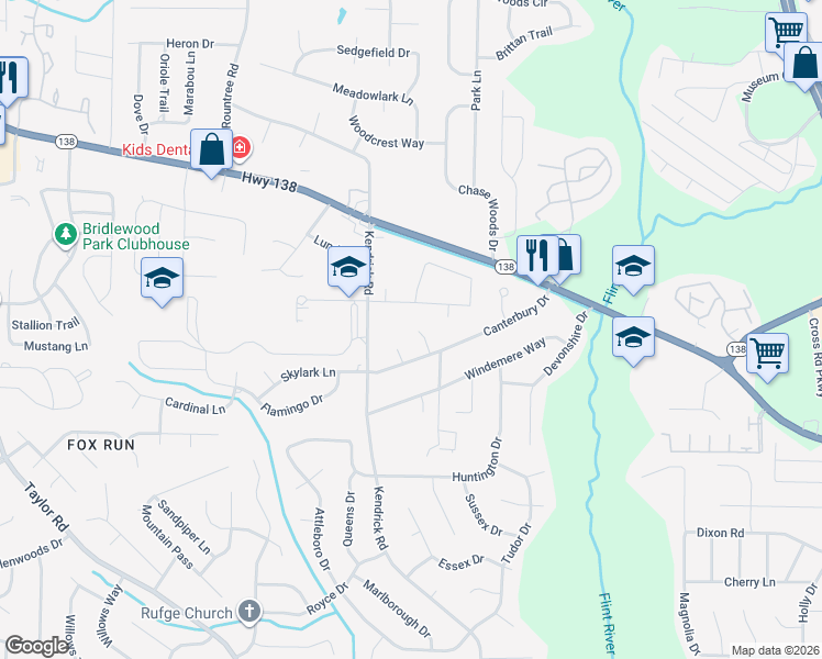 map of restaurants, bars, coffee shops, grocery stores, and more near 7981 Flanders Court in Jonesboro