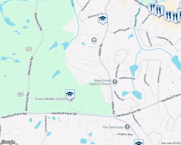 map of restaurants, bars, coffee shops, grocery stores, and more near 4627 Brittany Drive in Evans
