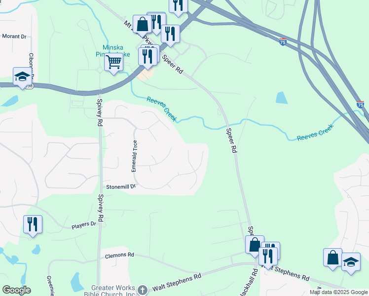 map of restaurants, bars, coffee shops, grocery stores, and more near 1031 Chads Ridge in Jonesboro
