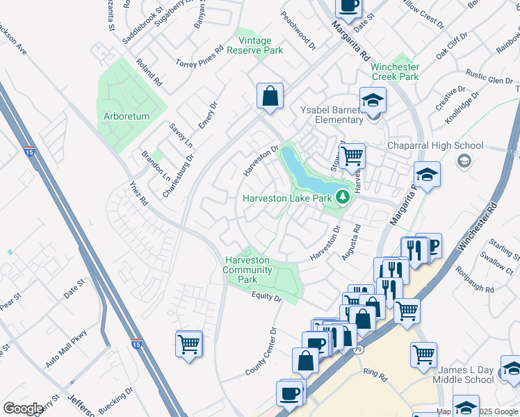 map of restaurants, bars, coffee shops, grocery stores, and more near 40251 Pasadena Drive in Temecula