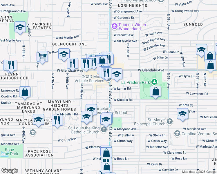 map of restaurants, bars, coffee shops, grocery stores, and more near 4315 West Glendale Avenue in Glendale