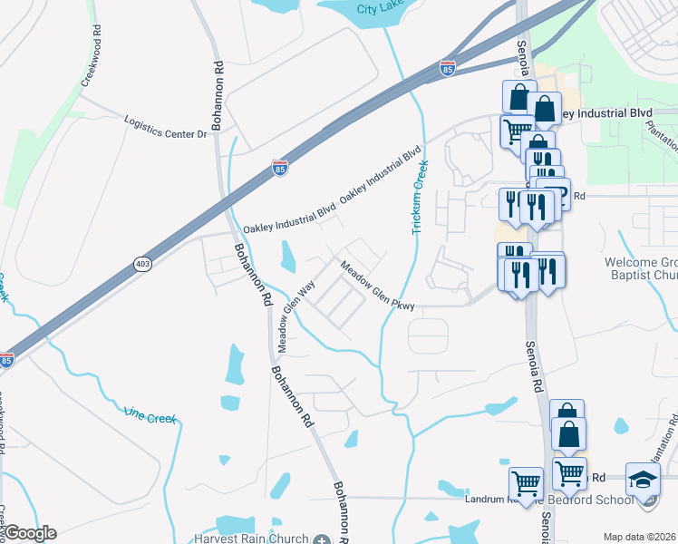 map of restaurants, bars, coffee shops, grocery stores, and more near 7066 Preserve Parkway in Fairburn