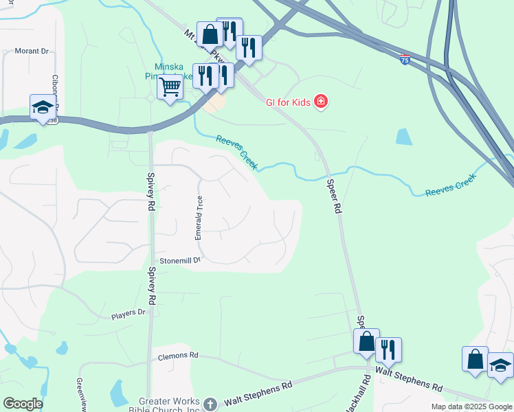 map of restaurants, bars, coffee shops, grocery stores, and more near 556 Creekstone Drive in Jonesboro