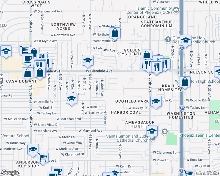 map of restaurants, bars, coffee shops, grocery stores, and more near 6819 North 30th Avenue in Phoenix