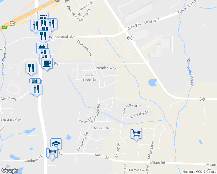 map of restaurants, bars, coffee shops, grocery stores, and more near 76 Camden Way in Fairburn