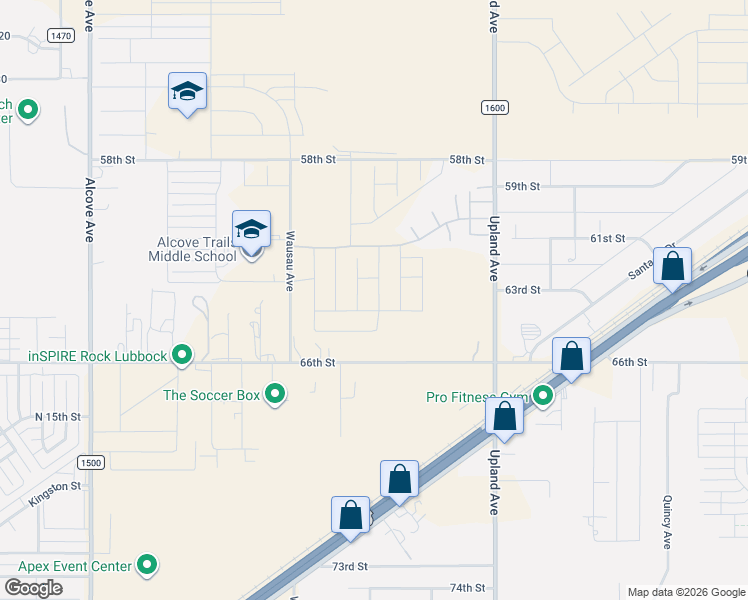 map of restaurants, bars, coffee shops, grocery stores, and more near 6110 North County Road 1600 in Lubbock