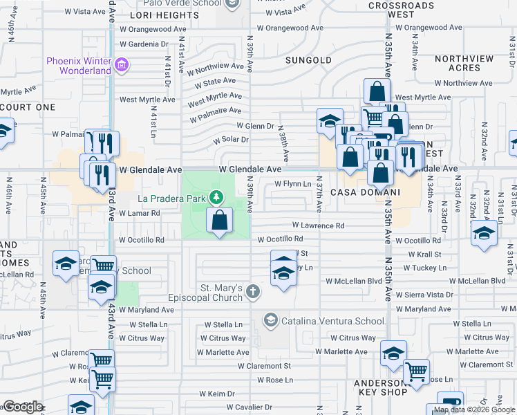 map of restaurants, bars, coffee shops, grocery stores, and more near 6815 North 39th Avenue in Phoenix