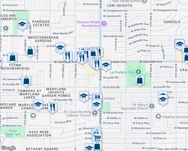 map of restaurants, bars, coffee shops, grocery stores, and more near 4315 West Glendale Avenue in Glendale