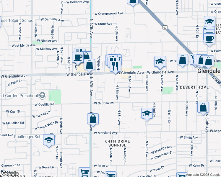 map of restaurants, bars, coffee shops, grocery stores, and more near 6529 West Glendale Avenue in Glendale