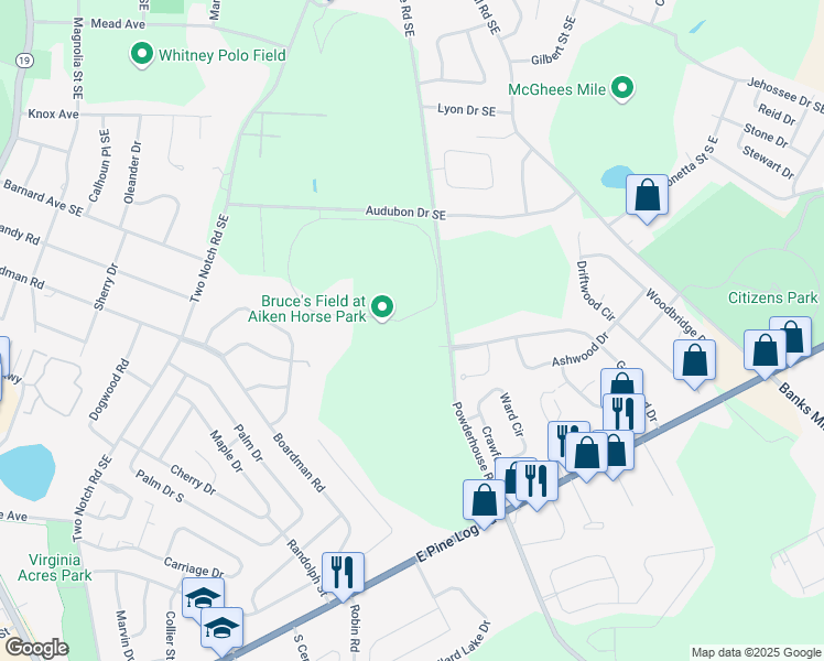 map of restaurants, bars, coffee shops, grocery stores, and more near 779-891 Powderhouse Road Southeast in Aiken