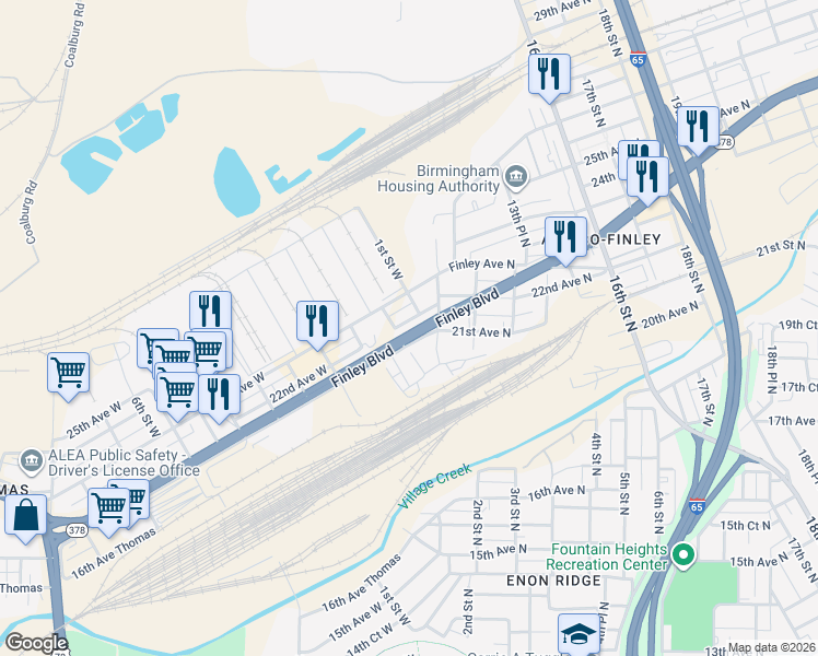 map of restaurants, bars, coffee shops, grocery stores, and more near 104 22nd Avenue West in Birmingham