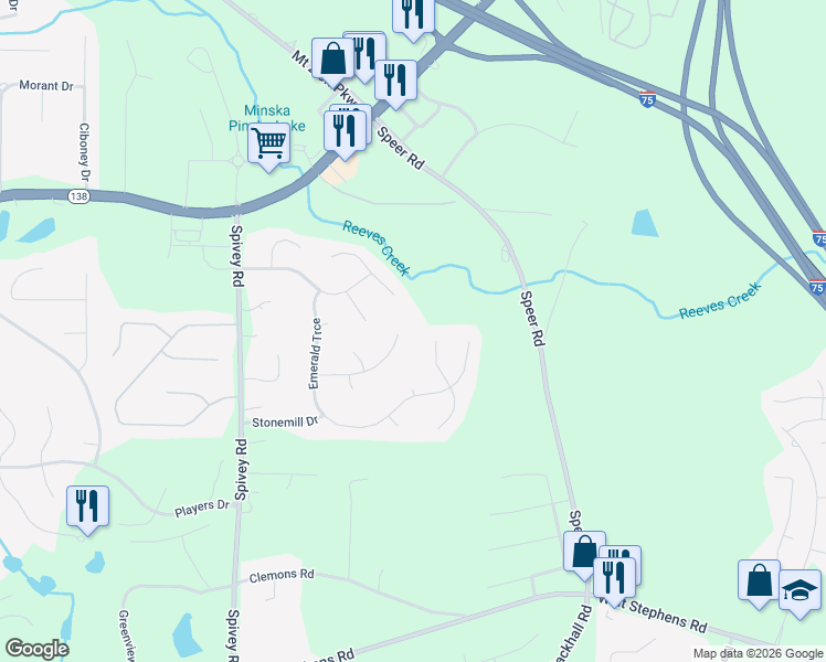 map of restaurants, bars, coffee shops, grocery stores, and more near 1037 Chads Ridge in Jonesboro
