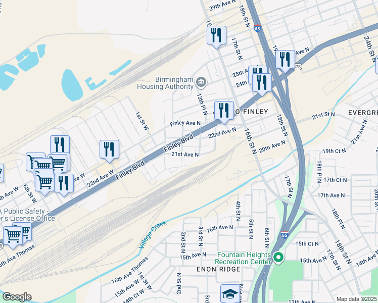 map of restaurants, bars, coffee shops, grocery stores, and more near 1212 21st Avenue North in Birmingham