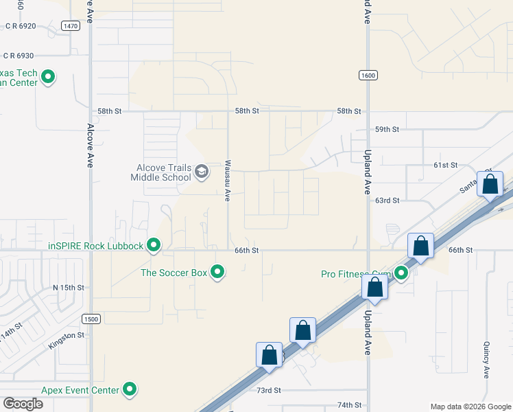 map of restaurants, bars, coffee shops, grocery stores, and more near 7450 County Road 7000 in Lubbock