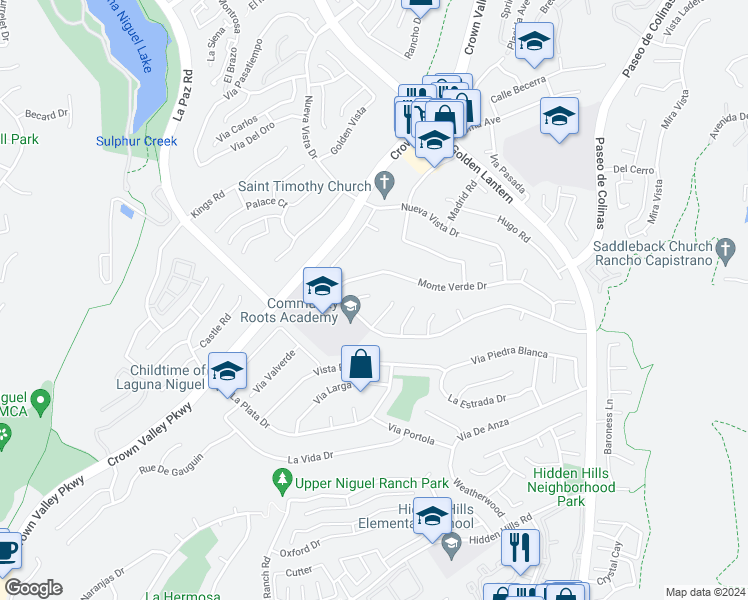 map of restaurants, bars, coffee shops, grocery stores, and more near 29362 Via Acaso Drive in Laguna Niguel
