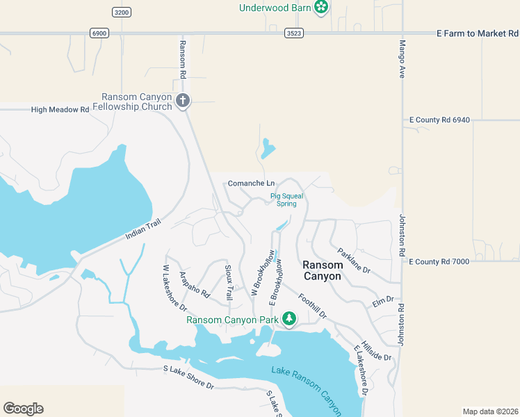 map of restaurants, bars, coffee shops, grocery stores, and more near 9 West Canyonview Drive in Ransom Canyon