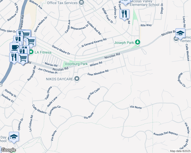 map of restaurants, bars, coffee shops, grocery stores, and more near 40144 Villa Venecia in Temecula