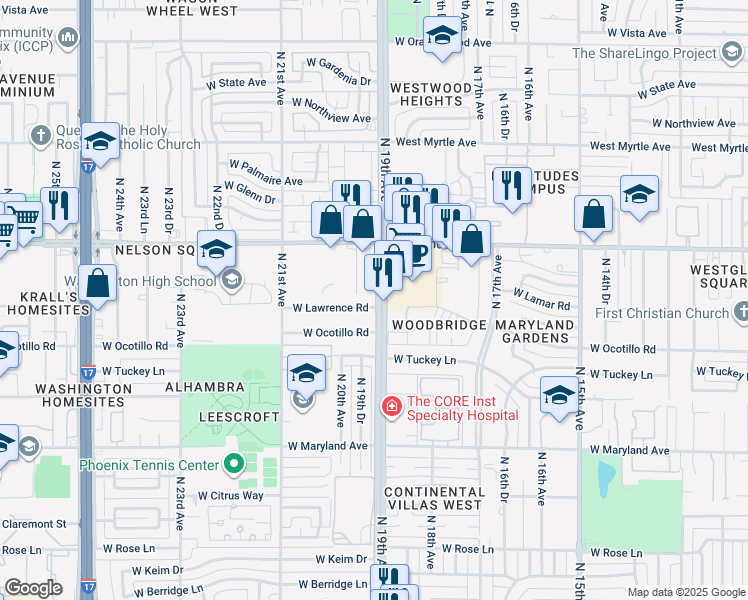 map of restaurants, bars, coffee shops, grocery stores, and more near 6802 North 19th Avenue in Phoenix