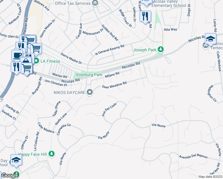 map of restaurants, bars, coffee shops, grocery stores, and more near 40144 Villa Venecia in Temecula
