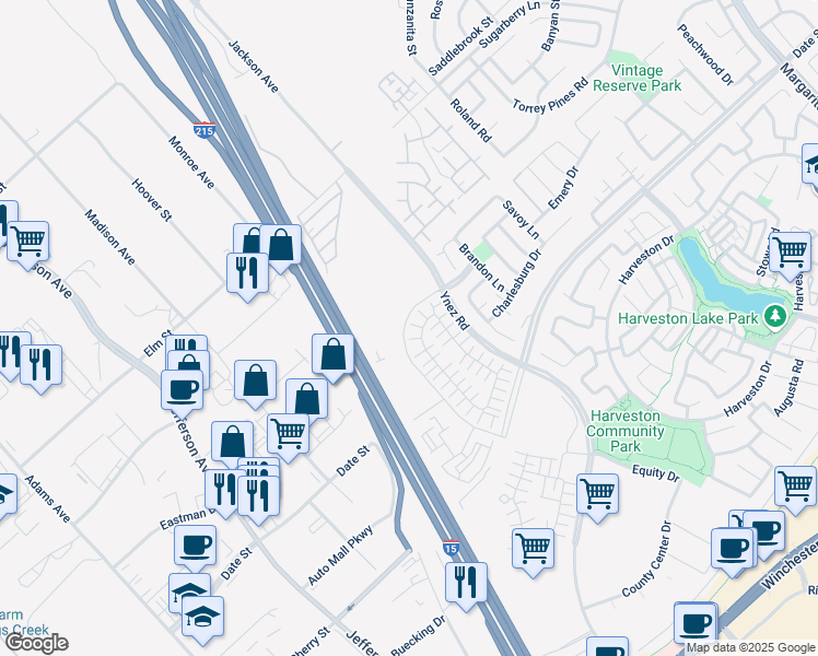 map of restaurants, bars, coffee shops, grocery stores, and more near 28076 Melrose Drive in Temecula