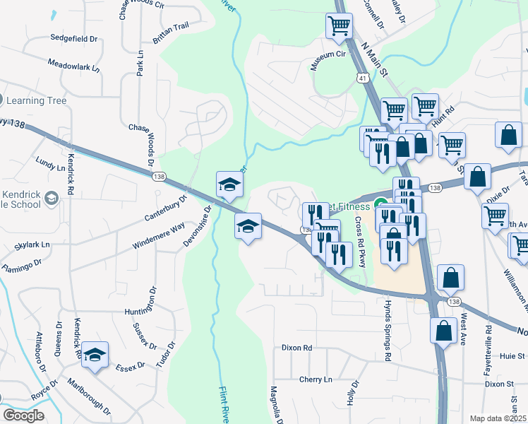 map of restaurants, bars, coffee shops, grocery stores, and more near 1100 Magnolia Circle in Jonesboro