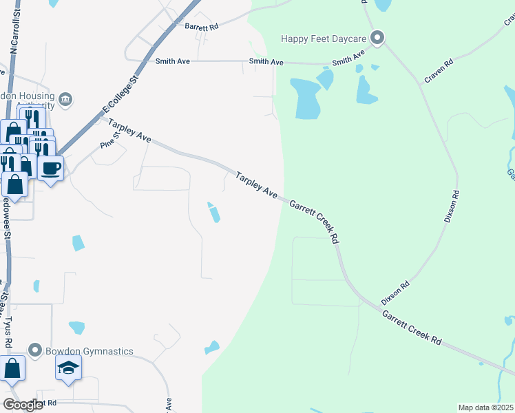 map of restaurants, bars, coffee shops, grocery stores, and more near 436 Tarpley Avenue in Bowdon