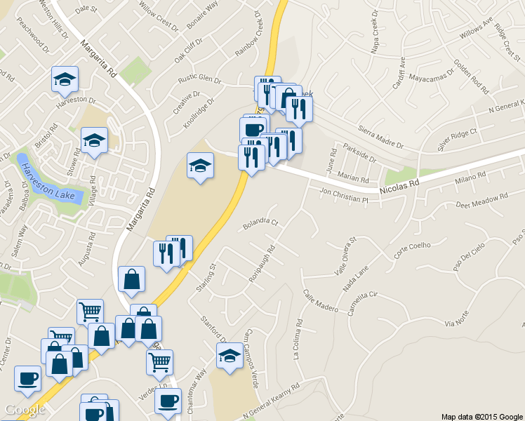 map of restaurants, bars, coffee shops, grocery stores, and more near 39761 Barberry Court in Temecula