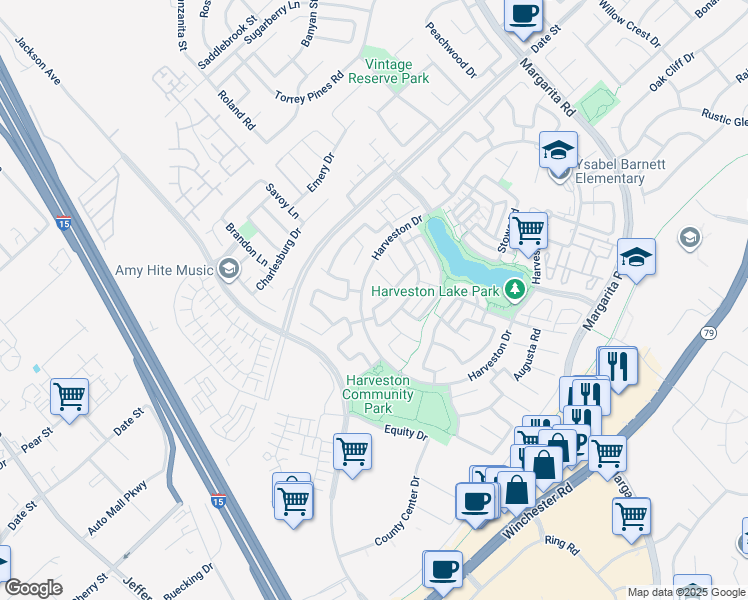map of restaurants, bars, coffee shops, grocery stores, and more near 40249 Danbury Court in Temecula