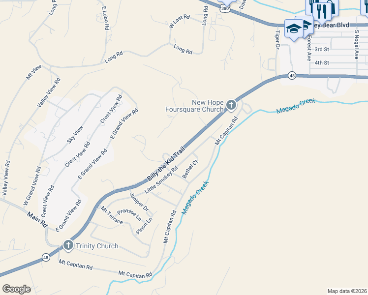 map of restaurants, bars, coffee shops, grocery stores, and more near New Mexico 48 in Capitan