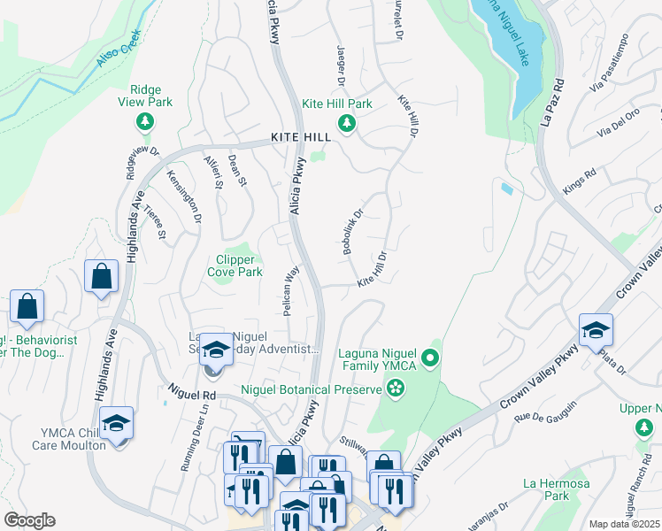 map of restaurants, bars, coffee shops, grocery stores, and more near 23871 Petrel Court in Laguna Niguel
