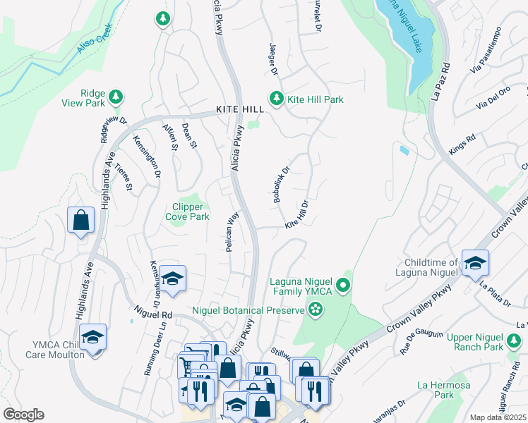 map of restaurants, bars, coffee shops, grocery stores, and more near 23871 Petrel Court in Laguna Niguel