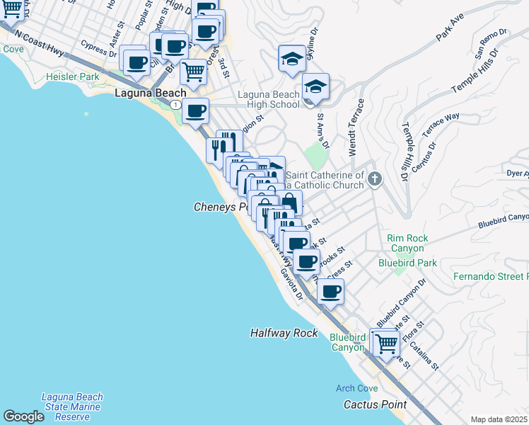 map of restaurants, bars, coffee shops, grocery stores, and more near 826 South Coast Highway in Laguna Beach