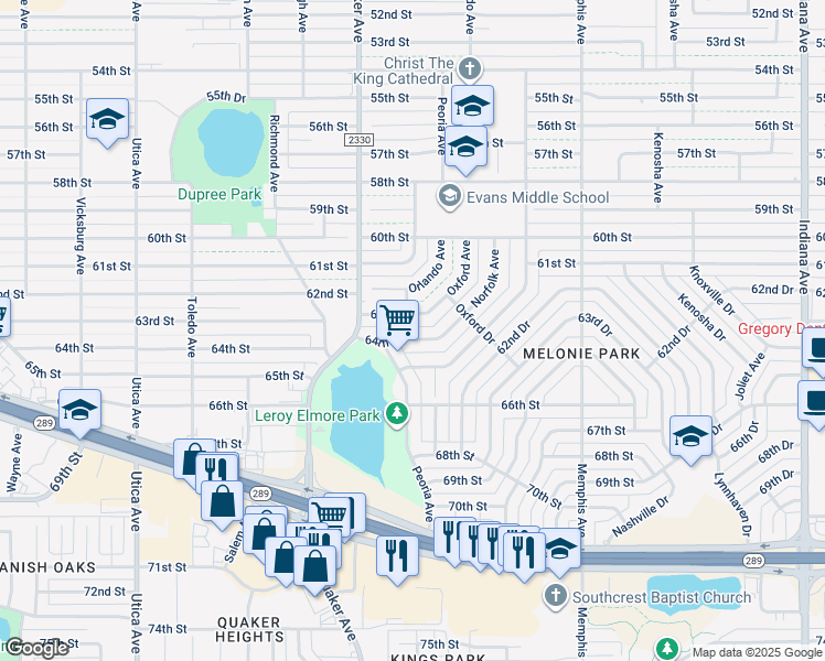map of restaurants, bars, coffee shops, grocery stores, and more near 4111 63rd Street in Lubbock