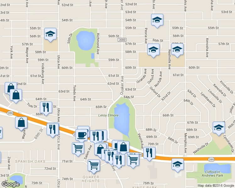 map of restaurants, bars, coffee shops, grocery stores, and more near 6306 Quaker Avenue in Lubbock
