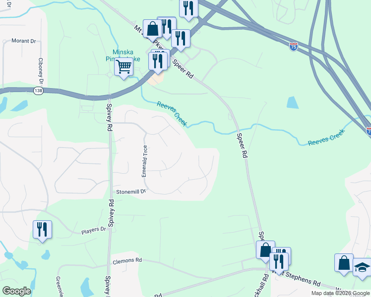 map of restaurants, bars, coffee shops, grocery stores, and more near 562 Creekstone Drive in Jonesboro