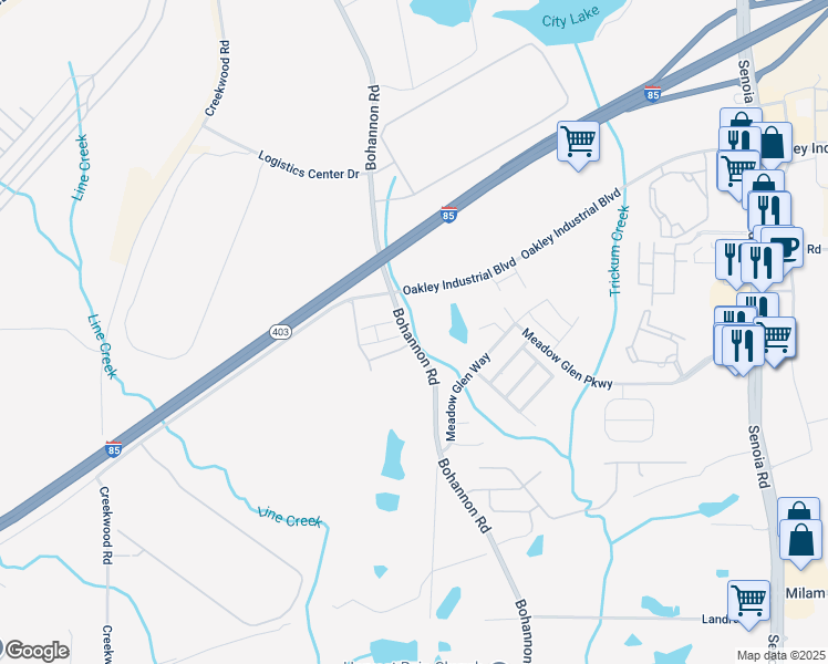 map of restaurants, bars, coffee shops, grocery stores, and more near 7875 Bohannon Road in Fairburn